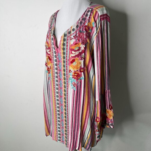 Savanna Jane Women's Multicolor Striped Embroidered Floral Bell Sleeve Tunic 1X - Picture 3 of 9